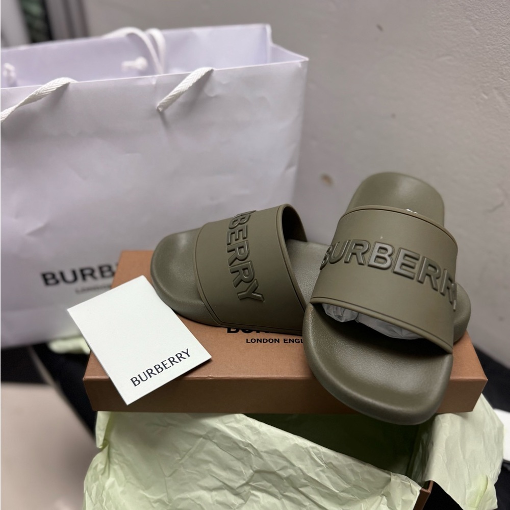 Burberry Olive Green Slides